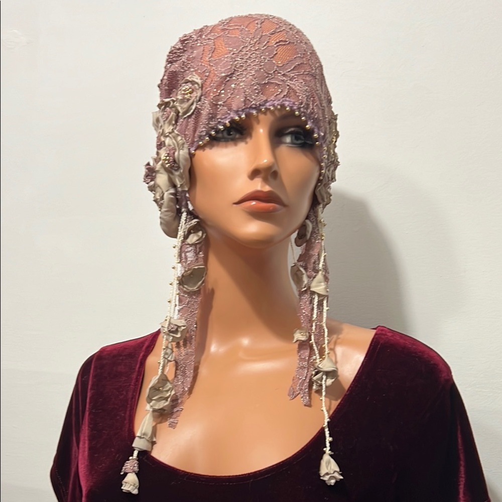 Elegant Lace Cloche Hat with Floral Accents